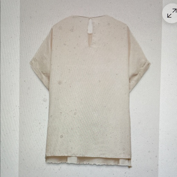 Zara ruffle frayed edges short sleeve Cream Women's Top- new - Picture 4 of 6
